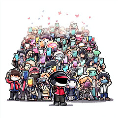 スマホで写真を撮る人々。群衆