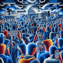 スマホで写真を撮る人々。群衆