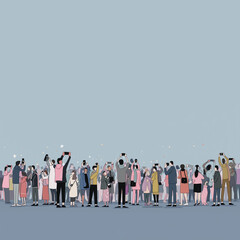 スマホで写真を撮る人々。群衆