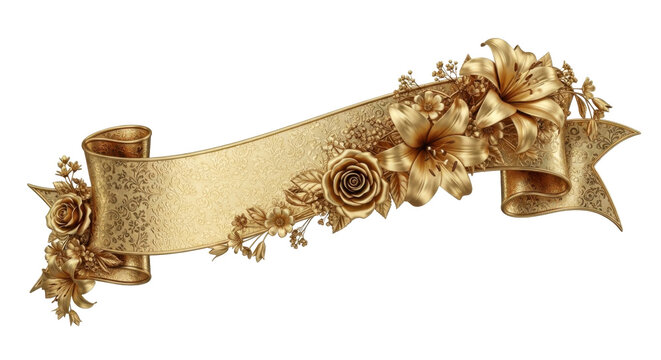 Elegant gold ribbon with floral embellishments