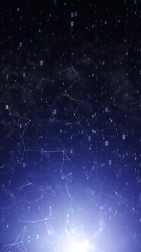 Binary numbers slowly fall like digital rain over a glowing blue network background, creating a futuristic data flow and cyberspace atmosphere. Vertical seamless looping.