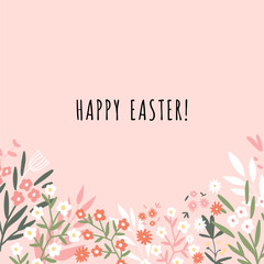Fancy handdrawn floral easter background with space for text, vector illustration.