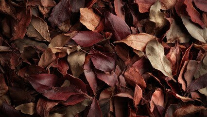 Fototapeta premium Pile of dried autumn leaves in warm tones