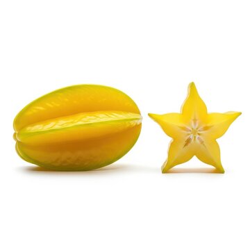 Starfruit and sliced starfruit on white background