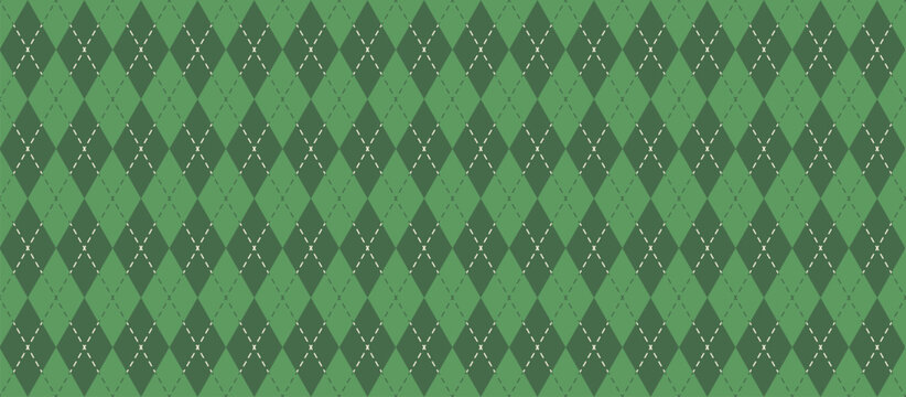 Seamless green argyle pattern inspired by classic golf and sportswear design. Geometric diamond repeat with textured fabric look, fashion, textiles, wallpaper, stationery, and surface design projects.