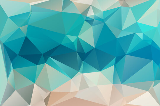 Turquoise and beige low poly landscape background. Abstract crystal texture with sharp geometric triangles for horizontal web banner or header.