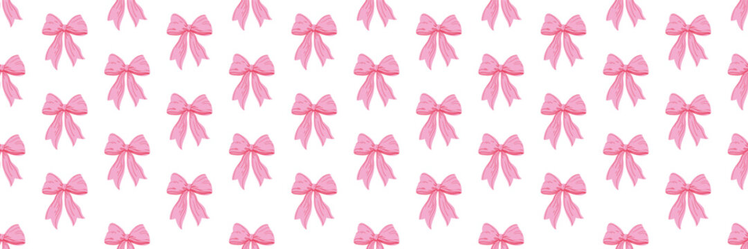 Coquette Cute seamless pattern with bow set. Hand-drawn vintage ribbons. For party, Wedding, invitation, social media template, and greetings in retro style. Vector minimalist elements, line art.
