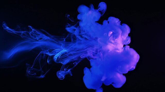 Modern Neon Liquid Smoke 8K Video with Vibrant Blue and Purple Swirling Ethereal Clouds on a Pitch Black Background for Technology Projects and High-Tech Music Visuals in Ultra HD Quality