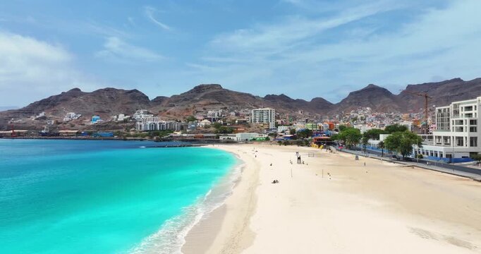 Aerial view of Laginha beach in Mindelo city in Sao Vicente Island in Cape Verde