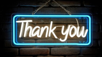 Obraz premium Neon thank you signs glowing bright white and blue, radiant glowing appreciation neon art, vibrant illuminated gratitude signs, dynamic classic thank you message decorations