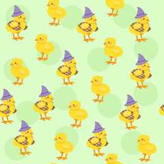 Naklejka premium Cute Easter Chick Seamless Pattern in Pastel Colors