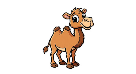 Fototapeta premium A cartoon camel stands on a plain white background with a smile