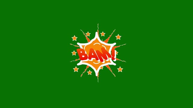Retro Comic Book Pop Art Burst with BAM Text, Colorful Speech Bubble Explosion, Dotted Halftone Pattern, Lightning Zap Effect, Green Screen Chroma Key 4K Animation