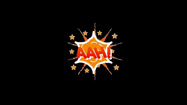 Retro Pop Art Aah Text with Fiery Orange Debris and Manga Speed Lines, Comic Book Action Layout, Seamless Radial Rays Loop, Motion graphic 2d comic style cartoon effects elements black Screen 4K