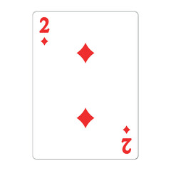 Obraz premium Two of diamonds. Playing card with golden elements. Casino icons. Pictograms representing different suits. Vector illustration. Flat design for modern visual elements.