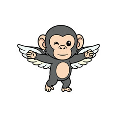Cute cartoon monkey with angel wings flying happy isolated illustration for kids design © Kulsum Stock