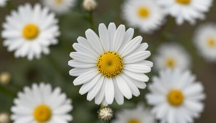 Obraz premium Close up of a daisy shows its delicate petals and bright yellow center