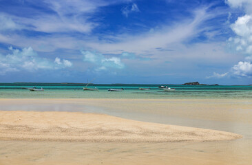 Obraz premium Scenic landscape of Anse Mourouk beach, Rodrigues Island, Indian Ocean, Mauritius, Africa