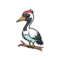 Obraz premium Colorful cartoon rooster standing on wooden perch isolated illustration vector