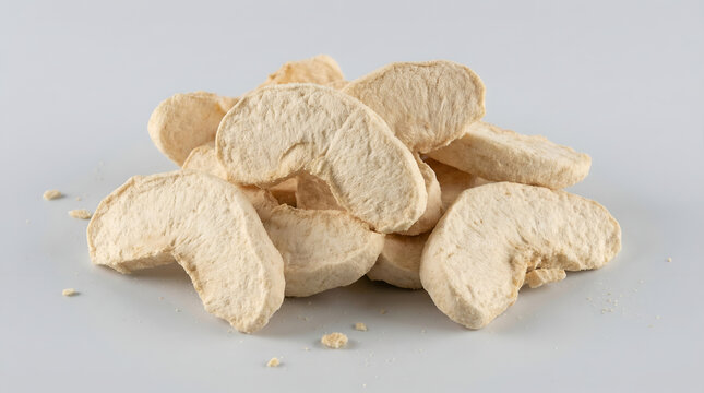 Freeze-Dried Apple Slices Isolated on Light Background