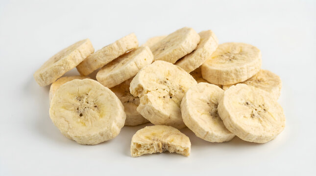 Freeze-Dried Banana Slices Isolated on White Background