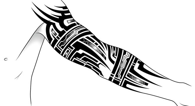 Stunning tribal tattoo design on a person's arm with geometric patterns