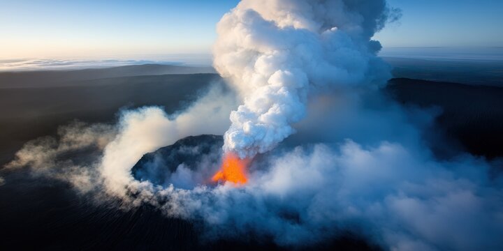 Volcano erupts with fiery force, sending ash and gas into the sky