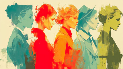 Modern composition of diverse women in contemporary pictorial style Generated with AI