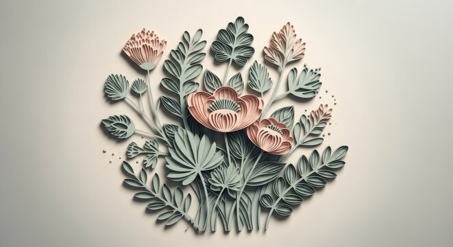 Artistic paper flower arrangement on beige backdrop for decorative projects