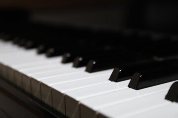 Closeup view of piano keys. Musical instrument