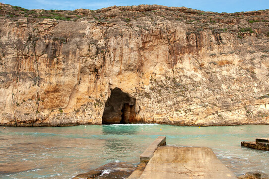 Sea cave entrance at Inland Sea lagoon, Dwejra Bay, Gozo, Malta