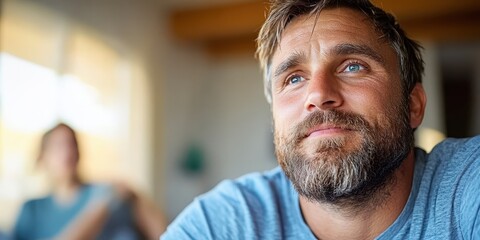 Fototapeta premium Engaging conversation between a bearded man and his podcast interviewer