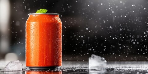 Refreshing cola with ice, mint, and droplets in a dark setting