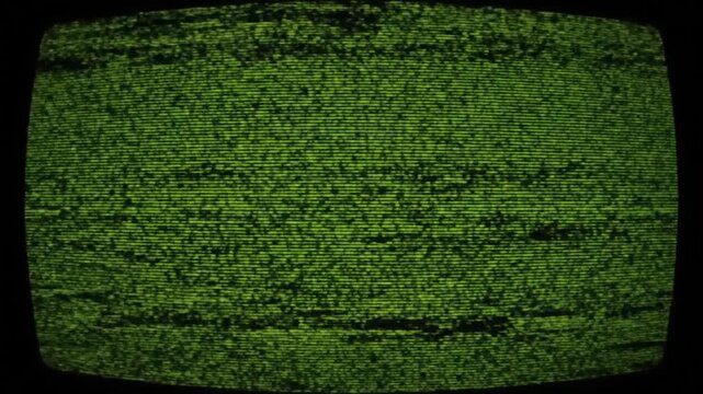 Vintage CRT TV Screen with Green Glitch Interference.
