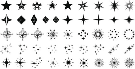 Star and compass rose icon set, sparkles, bursts, navigation symbols, decorative design theme - flat vector illustration © MST RAMANA