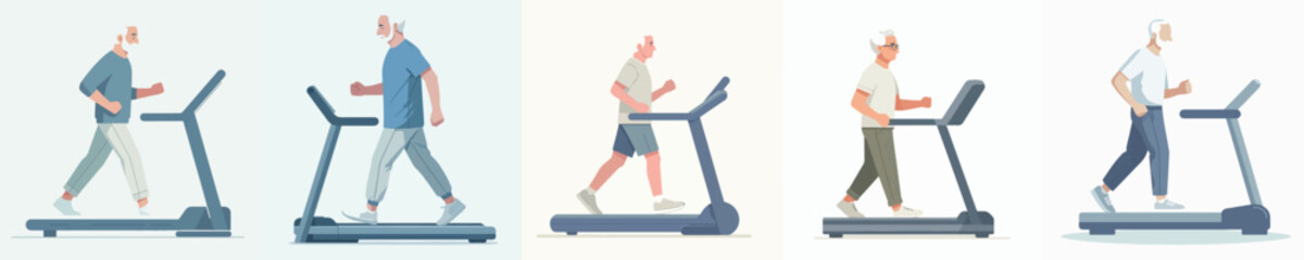 Vector Illustration of a Elderly Man Running on a Treadmill