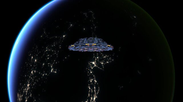 地球とUFO　3DCGレンダリング