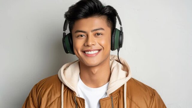 Harmony in Sound: An individual, immersed in a moment of auditory bliss, smiles radiantly while enjoying music with premium headphones. Capturing the essence of pure auditory pleasure and contentment.