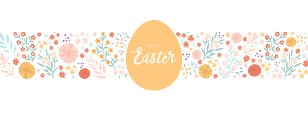 Fancy handdrawn floral Easter background with space for text, vector illustration.