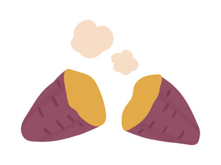 Warm Baked Sweet Potato Cut Open with Fluffy Steam