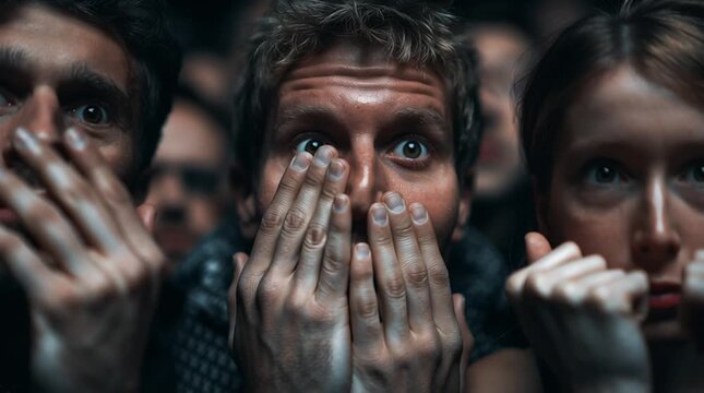 Group of people covering their eyes in fear, shock, or disbelief