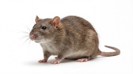 A brown rat standing on a white surface with a curious expression