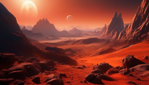 planet mars rocky mountain landscape