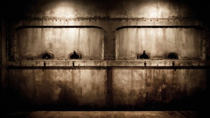 Detailed industrial fermentation vat with textured metal surface and small openings