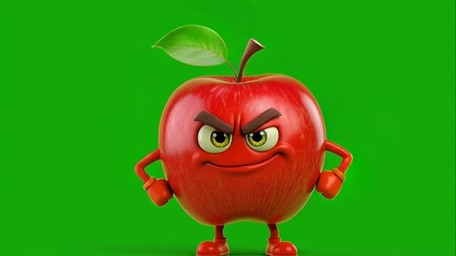 Conceptual image of a tough red apple character for fitness and health