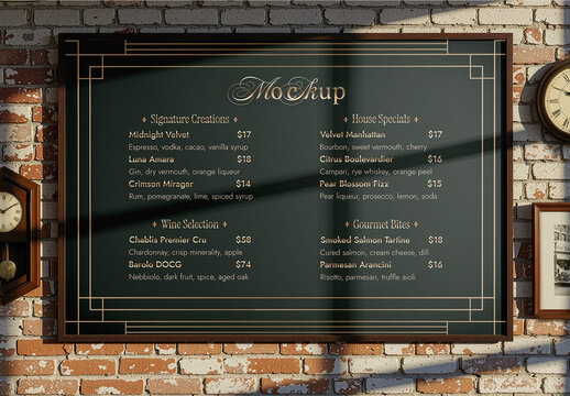 Vintage Restaurant Menu Wall Mockup