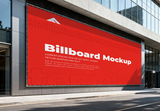 Wide Angle Large Billboard Mockup on Modern Building Exterior for Outdoor Marketing Campaign