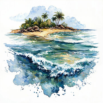Coastal Seascape with Whales & Ships Illustration