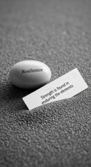 Resilience stone with motivational quote on textured surface