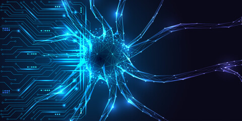 Digital neuron cell glowing in cyberspace, artificial intelligence and brain network concept vector  © Inna